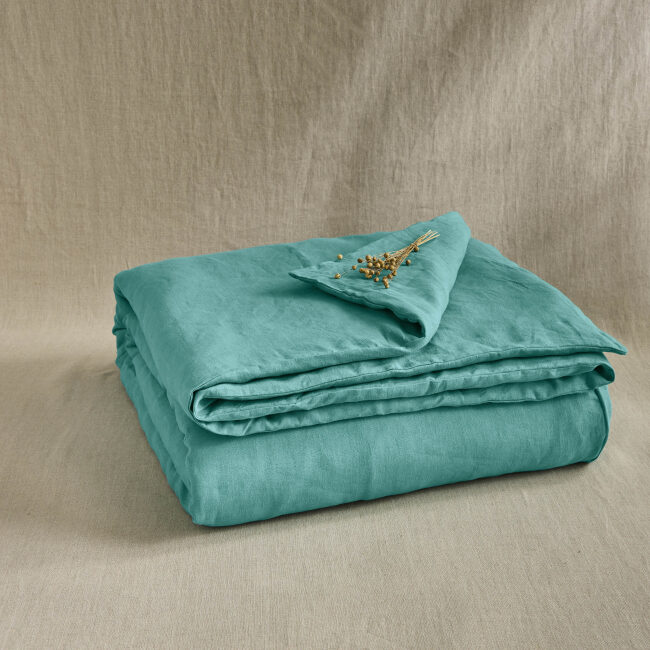 Housse de Couette en Lin Lavé Bleu Lagon