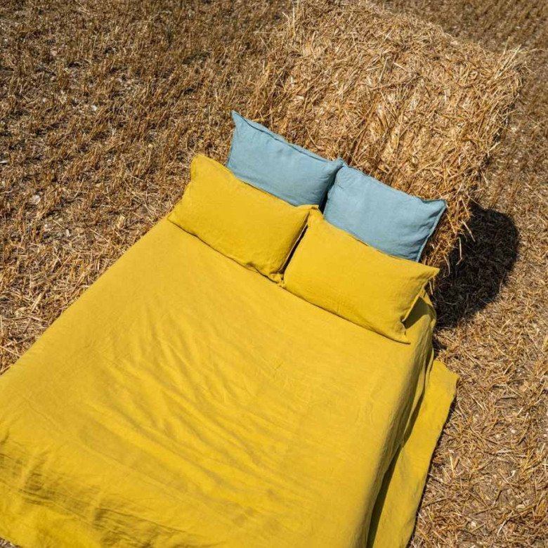 Housse de Couette en Lin Lavé Jaune Ambre - Embrin