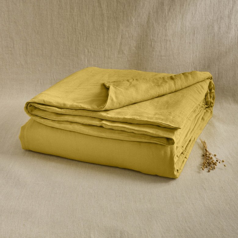 Housse de Couette en Lin Lavé Jaune Ambre - Embrin
