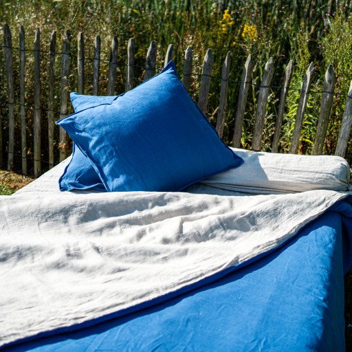 Taie d’Oreiller en Lin Lavé Fleur Bleue