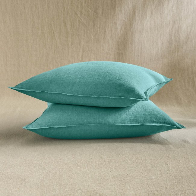 Taie d’Oreiller en Lin Lavé Bleu Lagon