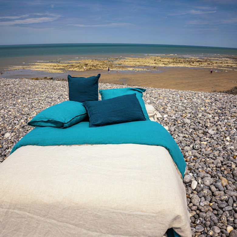 Taie d’Oreiller en Lin Lavé Bleu Lagon - Embrin