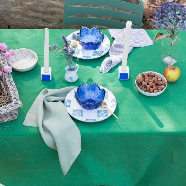 Nappe en lin lavé Vert Petit Pois