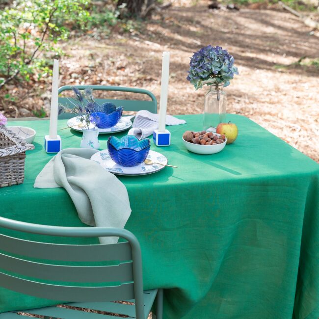 Nappe en lin lavé Vert Petit Pois