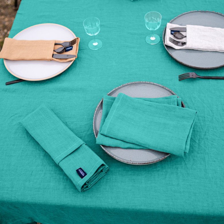 Nappe en lin lavé Bleu Lagon - Embrin