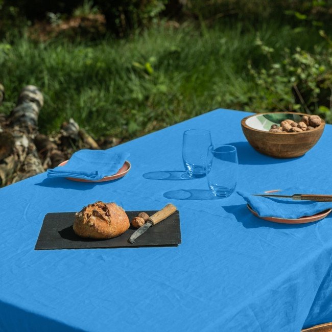 Nappe en lin lavé Fleur Bleue
