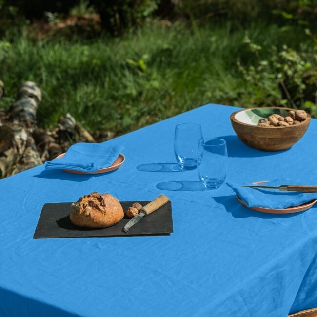 Nappe en lin lavé Fleur Bleue