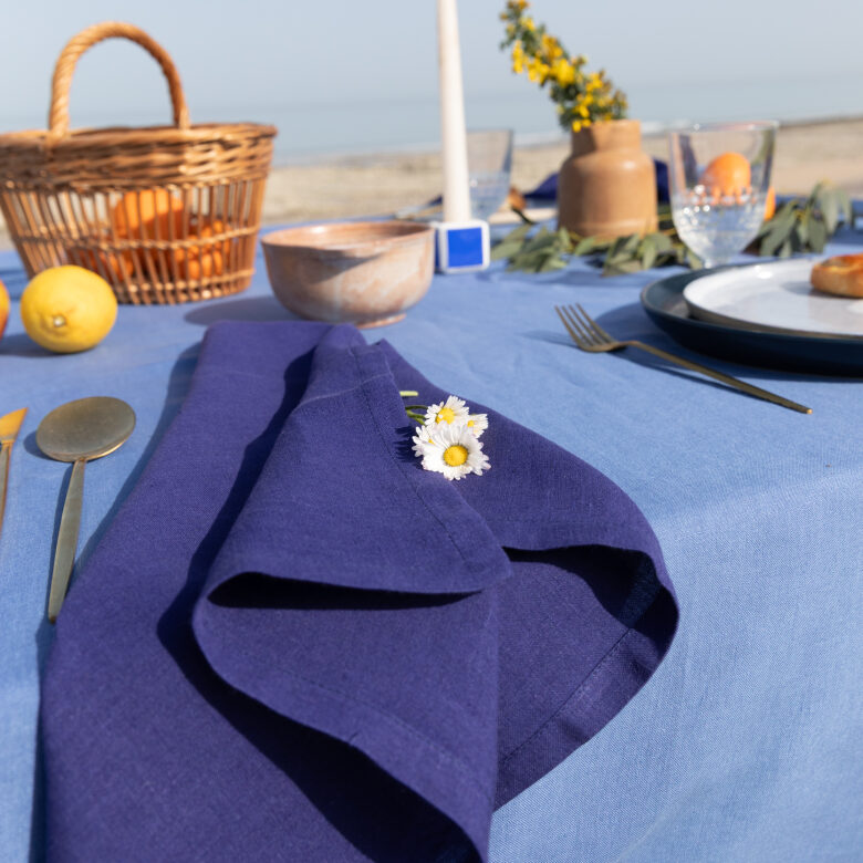 Nappe en lin lavé Fleur Bleue - Embrin
