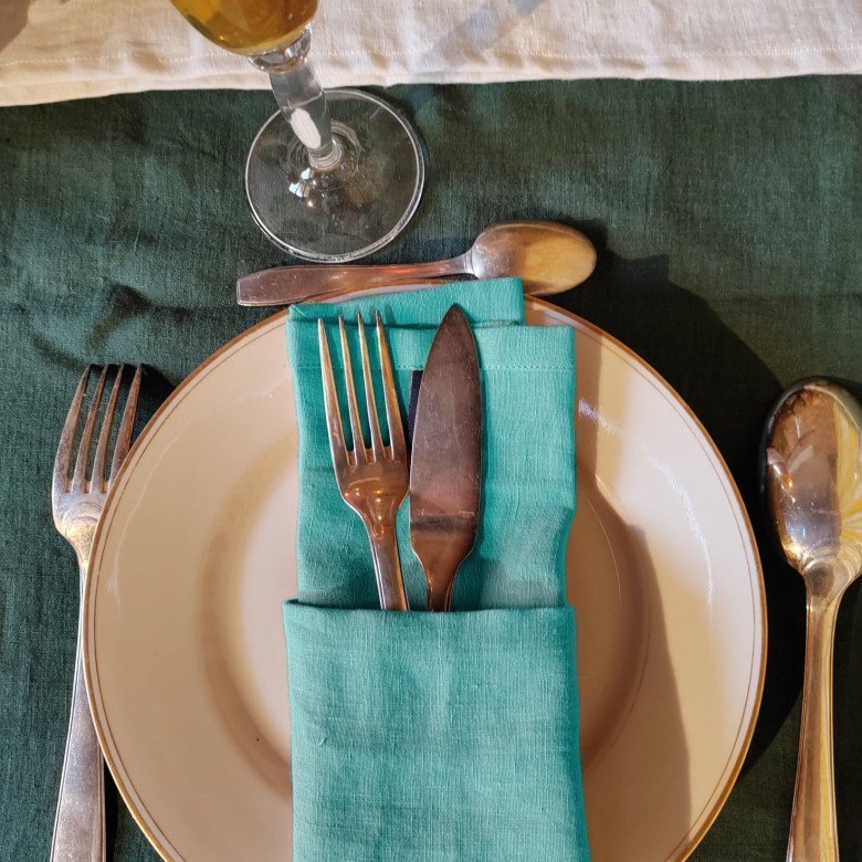 Serviettes de Table en lin Lavé Bleu Lagon (lot de 4) - Embrin