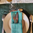 Serviettes de Table en lin Lavé Bleu Lagon (lot de 4)