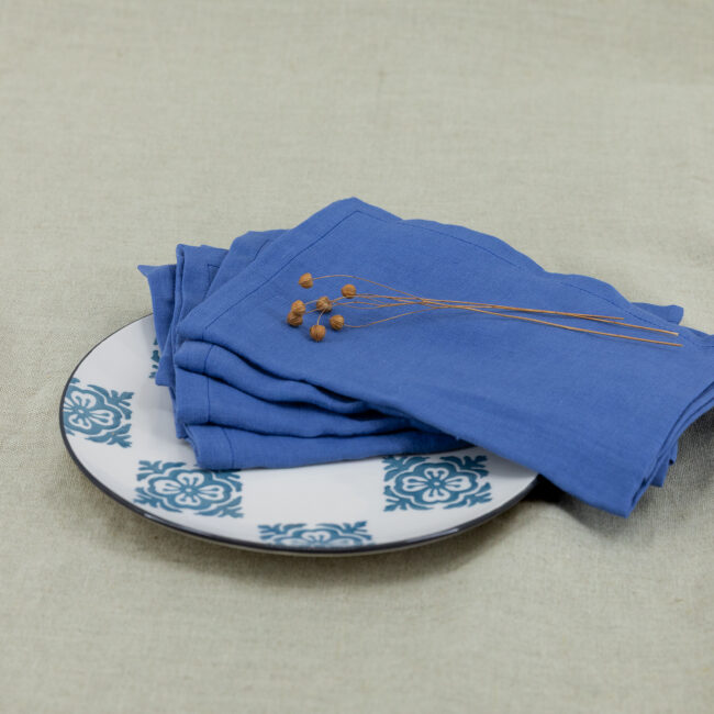 Serviettes de Table en lin Lavé Fleur Bleue (lot de 4)