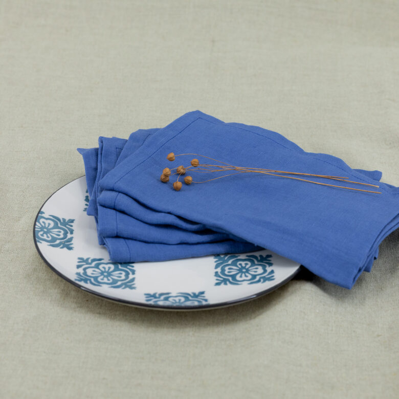 Serviettes de Table en lin Lavé Fleur Bleue (lot de 4) - Embrin