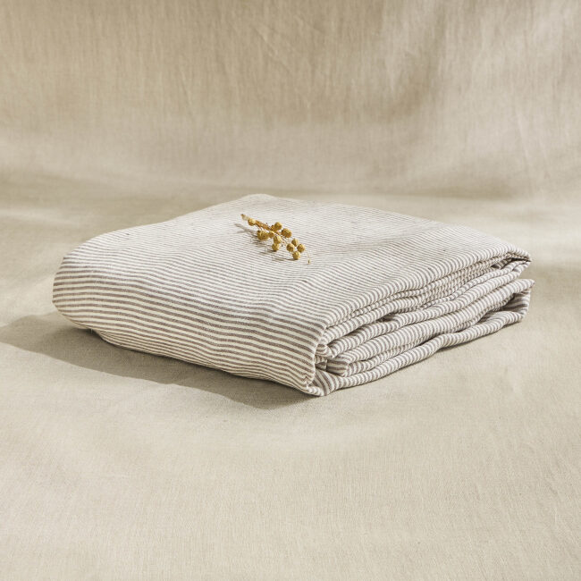 Drap Plat en Lin Lavé Rayure Prune