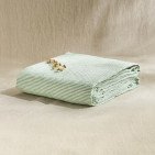Drap Plat en Lin Lavé Rayure Sauge