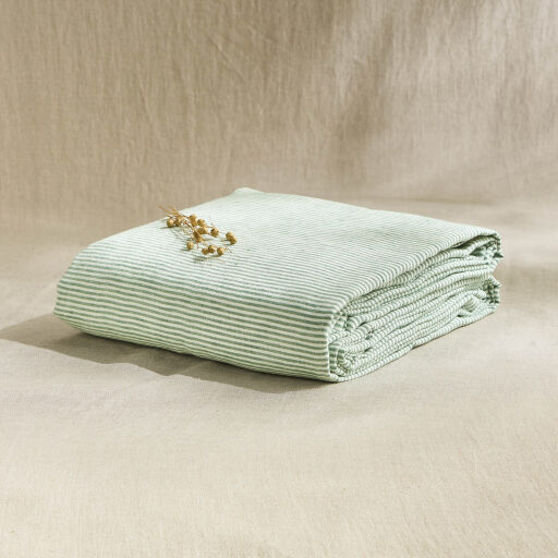 Drap Plat en Lin Lavé Rayure Sauge