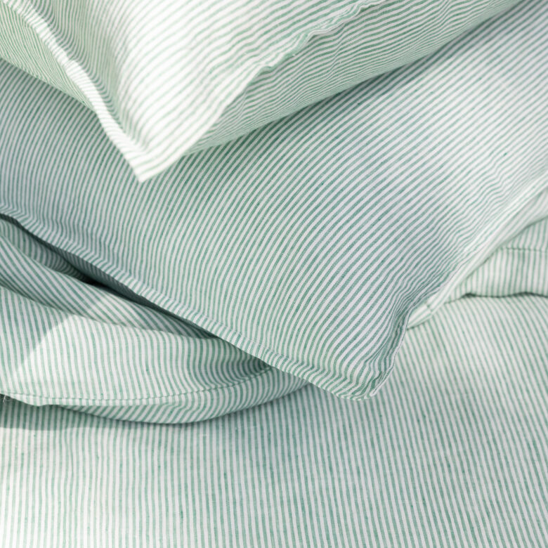 Drap Plat en Lin Lavé Rayure Petit Pois - Embrin