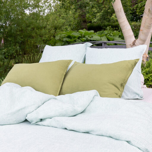 Drap Plat en Lin Lavé Rayure Petit Pois