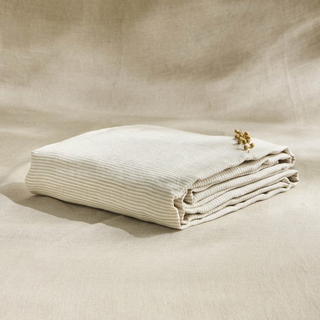 Drap Plat en Lin Lavé Rayure Naturel