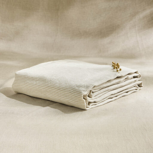 Drap Plat en Lin Lavé Rayure Naturel