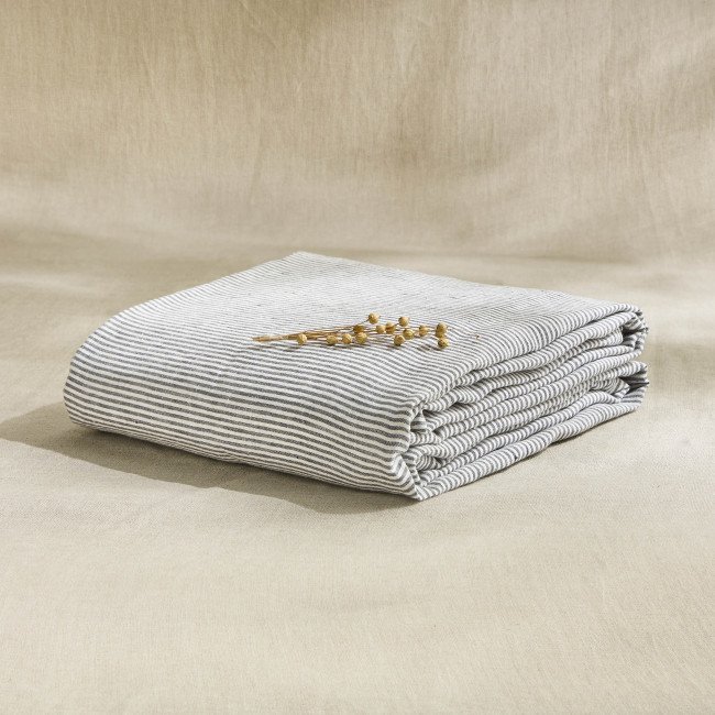 Drap Plat en Lin Lavé Rayure Silex