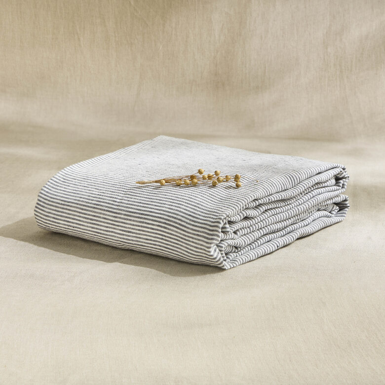 Drap Plat en Lin Lavé Rayure Silex - Embrin