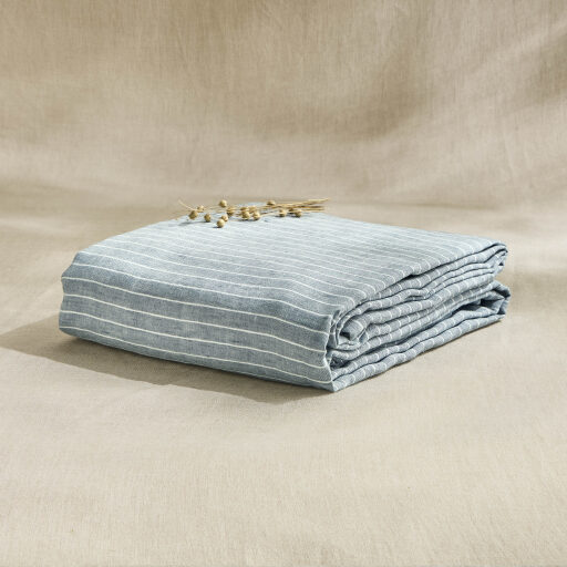 Drap Plat en Lin Lavé Rayure Ardoise