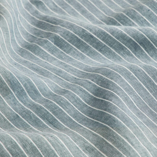Drap Plat en Lin Lavé Rayure Ardoise