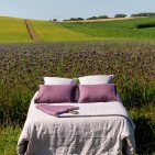 Housse de Couette en Lin Lavé Rayure Prune