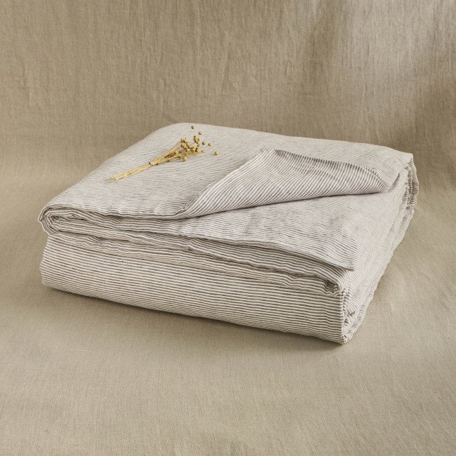 Housse de Couette en Lin Lavé Rayure Prune