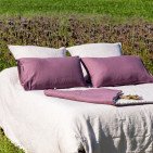 Housse de Couette en Lin Lavé Rayure Prune
