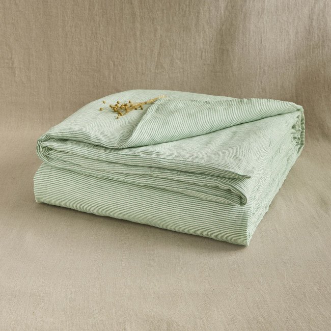 Housse de Couette en Lin Lavé Rayure Sauge