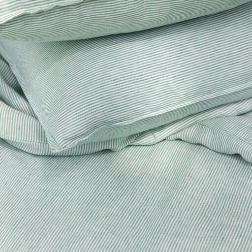 Washed Linen Duvet Cover Pea Green Stripe