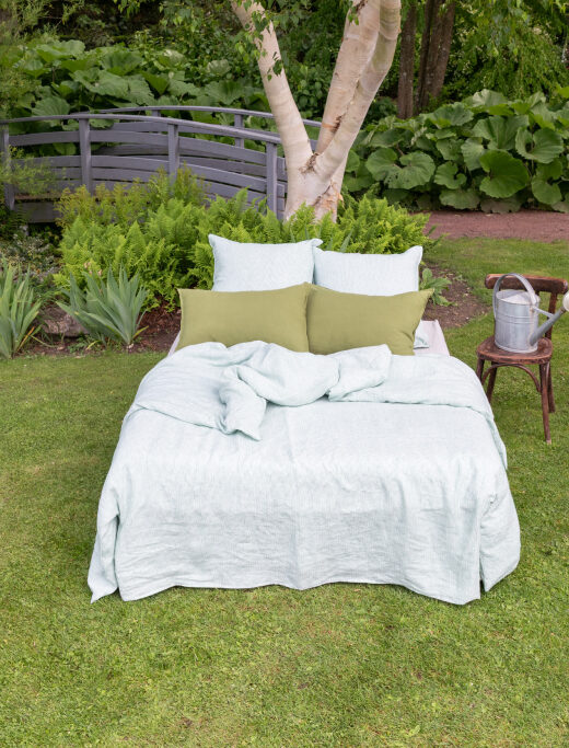 Housse de Couette en Lin Lavé Rayure Petit Pois
