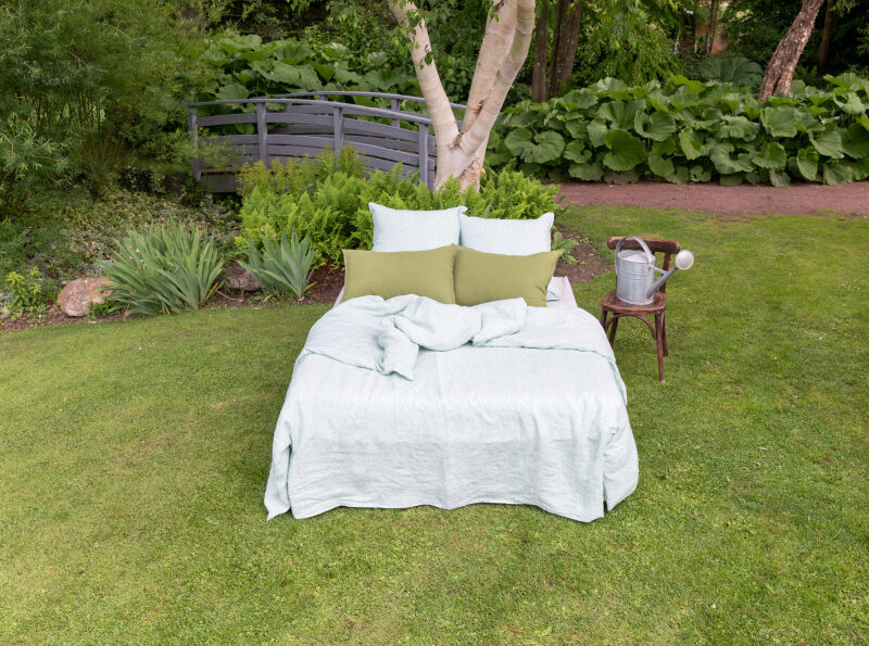 Housse de Couette en Lin Lavé Rayure Petit Pois