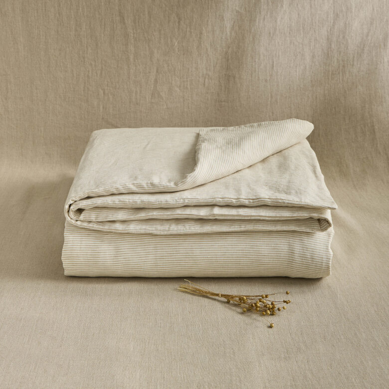 Housse de Couette en Lin Lavé Rayure Naturel - Embrin