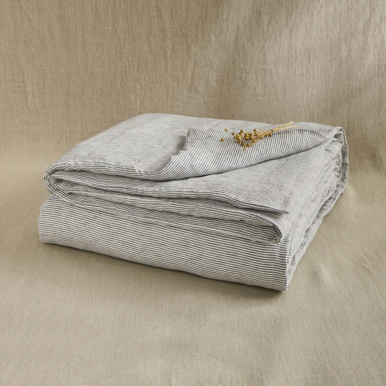 Housse de Couette en Lin Lavé Rayure Silex - Embrin