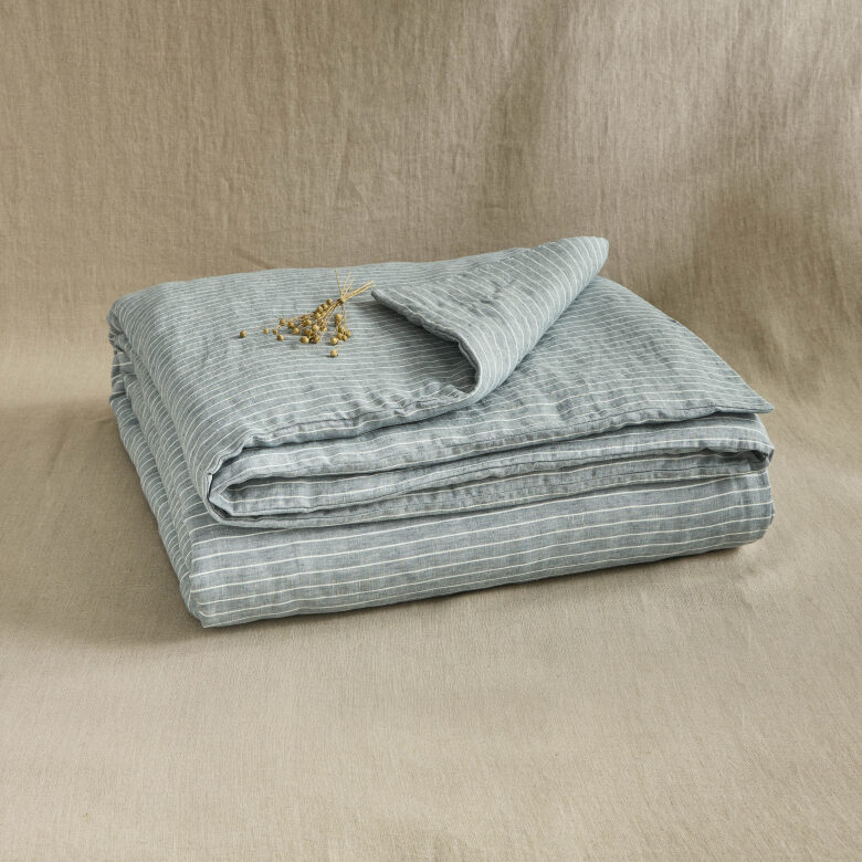 Housse de Couette en Lin Lavé Rayure Ardoise - Embrin