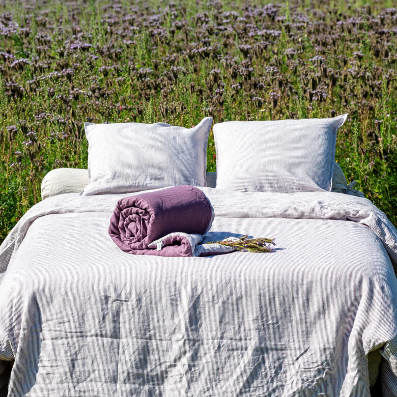 Taie d’Oreiller en Lin Lavé Rayure Prune - Embrin