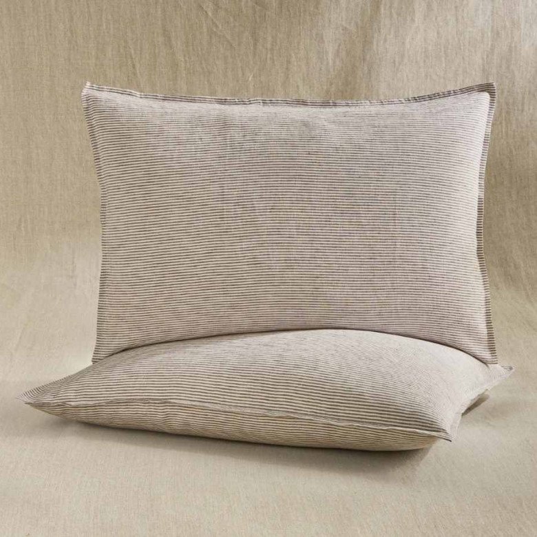 Taie d’Oreiller en Lin Lavé Rayure Prune - Embrin