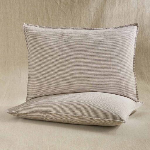 Taie d’Oreiller en Lin Lavé Rayure Prune