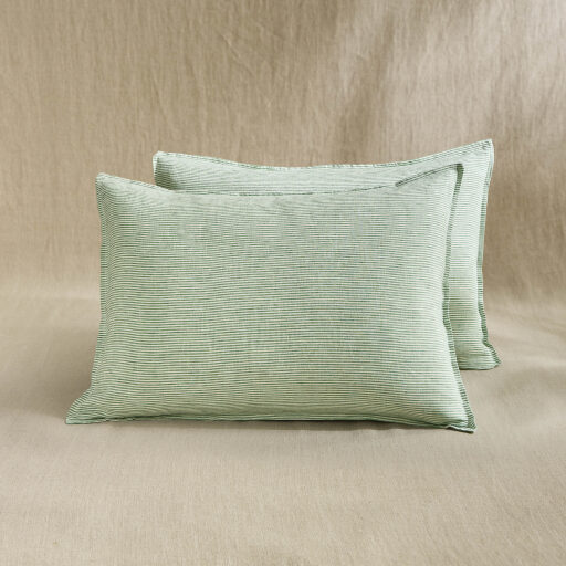 Taie d’Oreiller en Lin Lavé Rayure Sauge