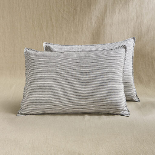 Taie d’Oreiller en Lin Lavé Rayure Silex