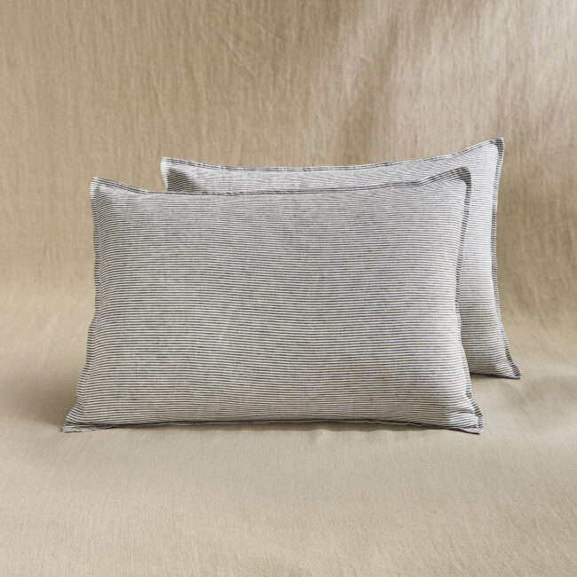 Taie d’Oreiller en Lin Lavé Rayure Silex