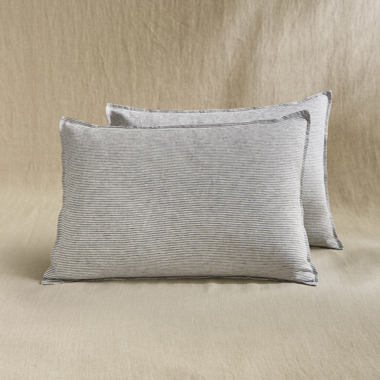 Taie d’Oreiller en Lin Lavé Rayure Silex - Embrin