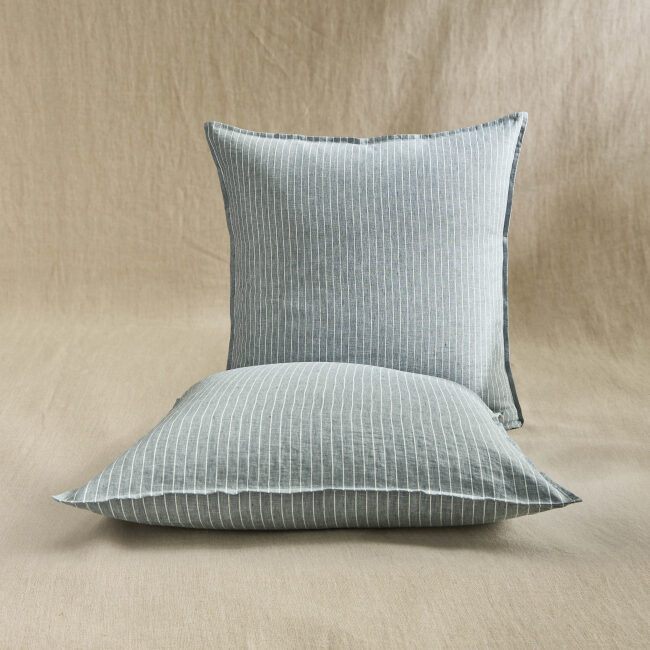 Taie d’Oreiller en Lin Lavé Rayure Ardoise