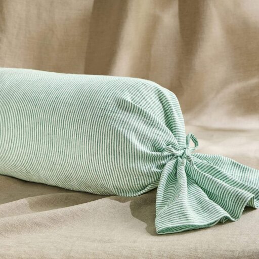 Taie de Traversin en Lin Lavé Rayure Sauge