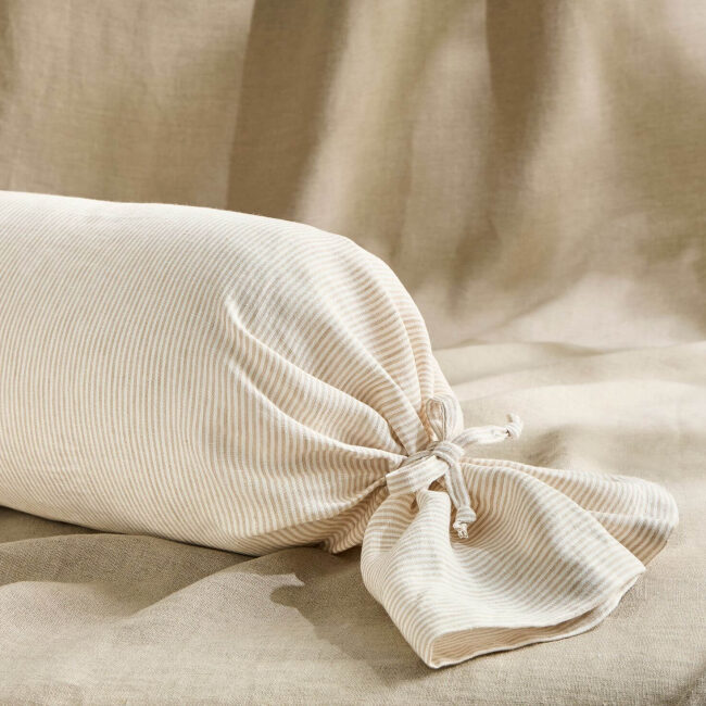 Taie de Traversin en Lin Lavé Rayure Naturel