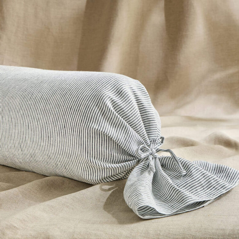 Taie de Traversin en Lin Lavé Rayure Silex - Embrin