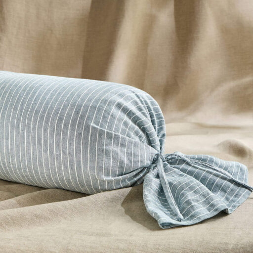 Taie de Traversin en Lin Lavé Rayure Ardoise