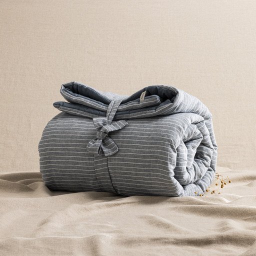 Courtepointe en Lin Lavé Rayure Ardoise